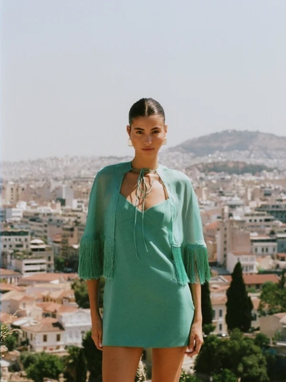 Yellow the Label Callan Cape Dress — Teal